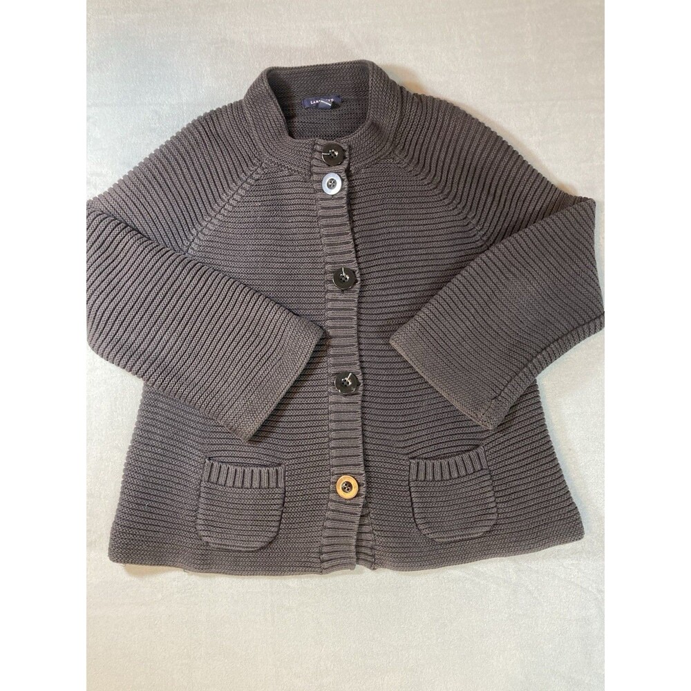 Lands’ End 100% Cotton Chunky Navy Button Front Cardigan Ribbed Patch Pocket